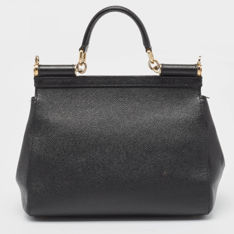 Pre Owned Dolce & Gabbana Black Leather Medium Miss Sicily Top Handle Bag