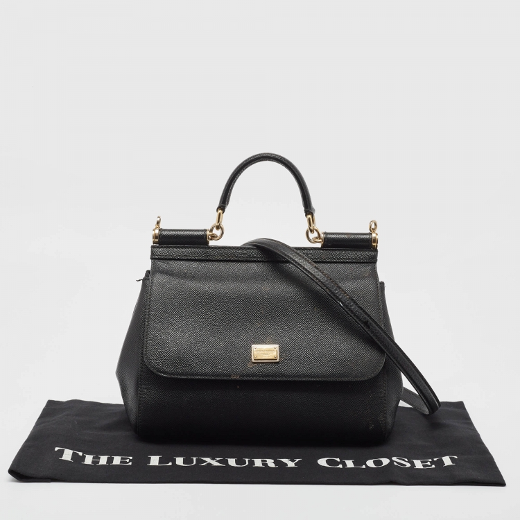 Pre Owned Dolce & Gabbana Black Leather Medium Miss Sicily Top Handle Bag