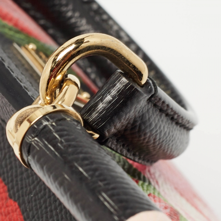 Pre Owned Dolce & Gabbana Black Leather Small Sicily Rose Top Handle Bag