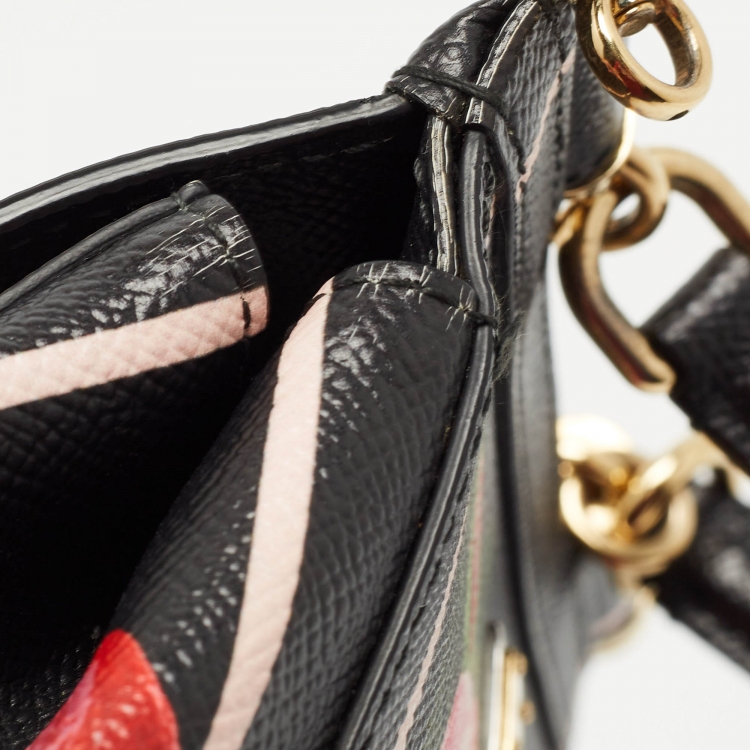 Pre Owned Dolce & Gabbana Black Leather Small Sicily Rose Top Handle Bag