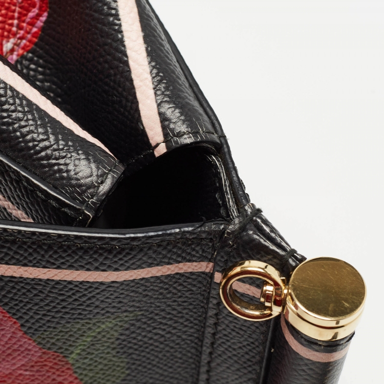 Pre Owned Dolce & Gabbana Black Leather Small Sicily Rose Top Handle Bag