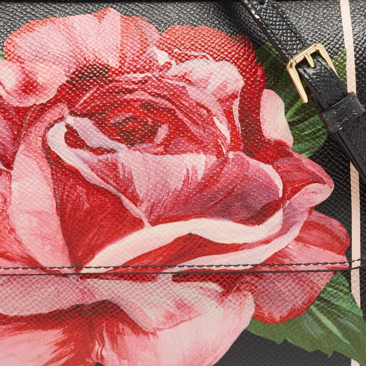 Pre Owned Dolce & Gabbana Black Leather Small Sicily Rose Top Handle Bag