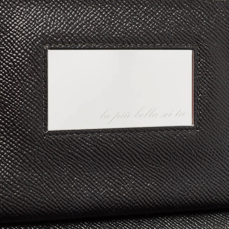 Pre Owned Dolce & Gabbana Black Leather Small Sicily Rose Top Handle Bag