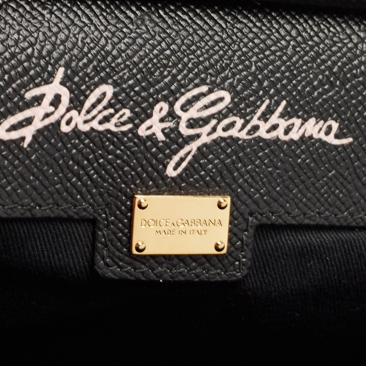 Pre Owned Dolce & Gabbana Black Leather Small Sicily Rose Top Handle Bag