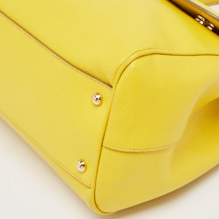Pre Owned Dolce & Gabbana Yellow Leather Large Miss Sicily Top Handle Bag