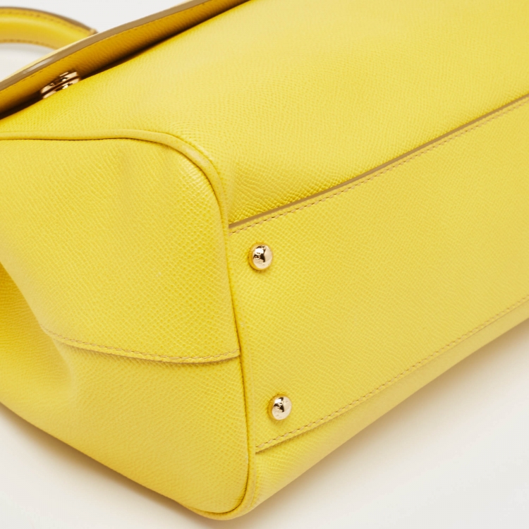 Pre Owned Dolce & Gabbana Yellow Leather Large Miss Sicily Top Handle Bag