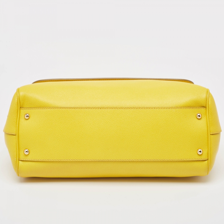 Pre Owned Dolce & Gabbana Yellow Leather Large Miss Sicily Top Handle Bag