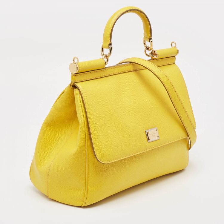Pre Owned Dolce & Gabbana Yellow Leather Large Miss Sicily Top Handle Bag