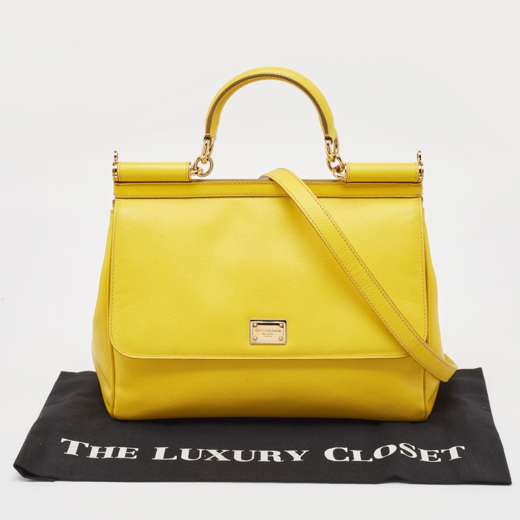 Pre Owned Dolce & Gabbana Yellow Leather Large Miss Sicily Top Handle Bag