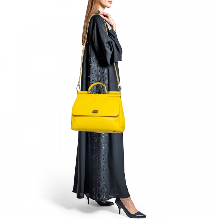 Pre Owned Dolce & Gabbana Yellow Leather Large Miss Sicily Top Handle Bag