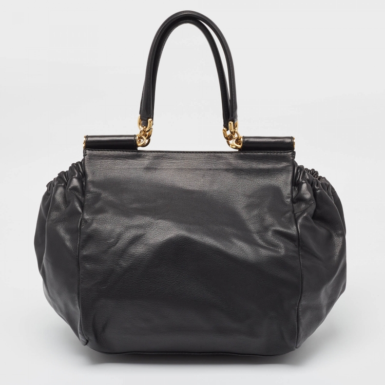 Pre Owned Dolce & Gabbana Black Leather Miss Sicily Tote