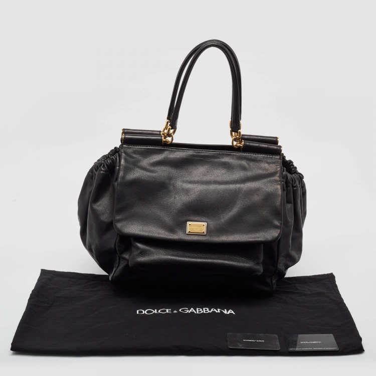 Pre Owned Dolce & Gabbana Black Leather Miss Sicily Tote