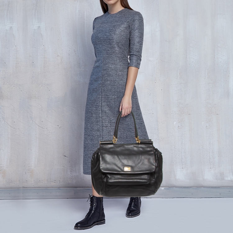 Pre Owned Dolce & Gabbana Black Leather Miss Sicily Tote