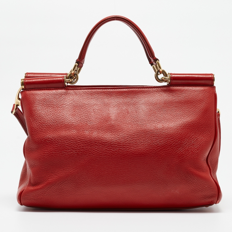 Pre Owned Dolce & Gabbana Red Leather Miss Sicily Tote
