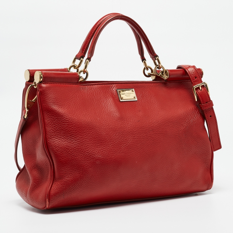 Pre Owned Dolce & Gabbana Red Leather Miss Sicily Tote