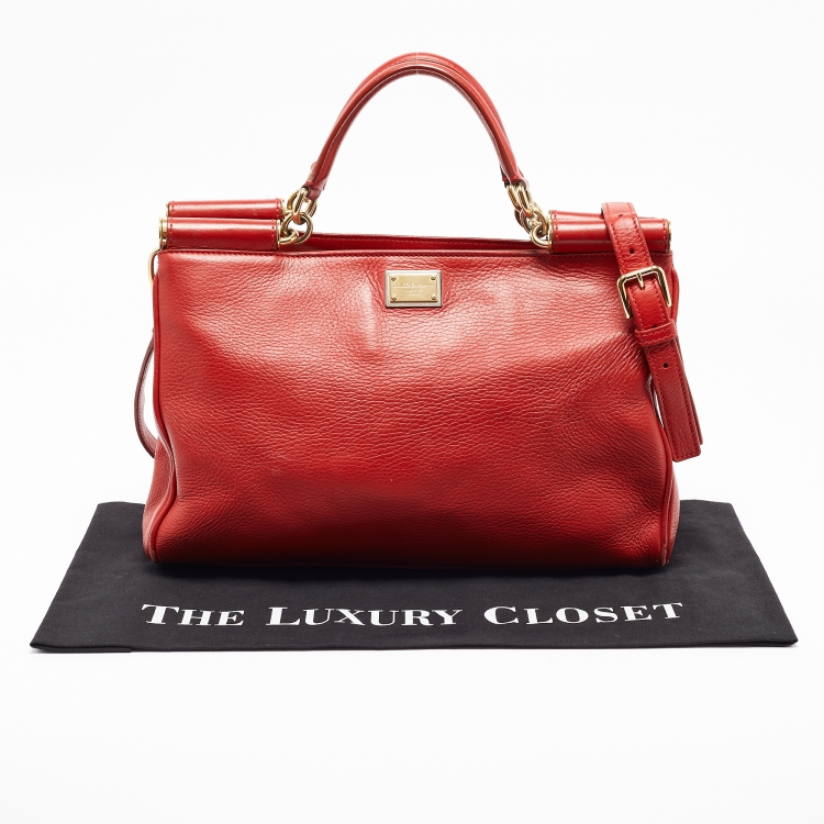 Pre Owned Dolce & Gabbana Red Leather Miss Sicily Tote