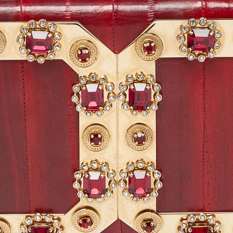 Pre Owned Dolce & Gabbana Red Eel Leather DG Gems Stone Embellished Wallet on Chain