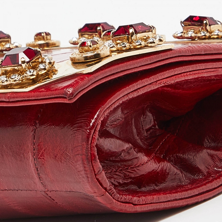 Pre Owned Dolce & Gabbana Red Eel Leather DG Gems Stone Embellished Wallet on Chain