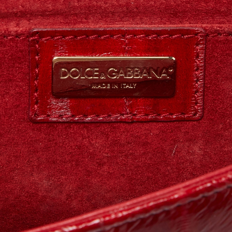 Pre Owned Dolce & Gabbana Red Eel Leather DG Gems Stone Embellished Wallet on Chain