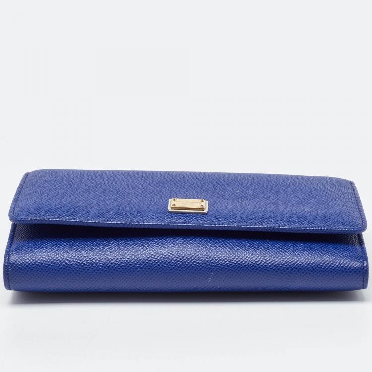 Pre Owned Dolce & Gabbana Blue Leather Miss Sicily Wallet on Chain