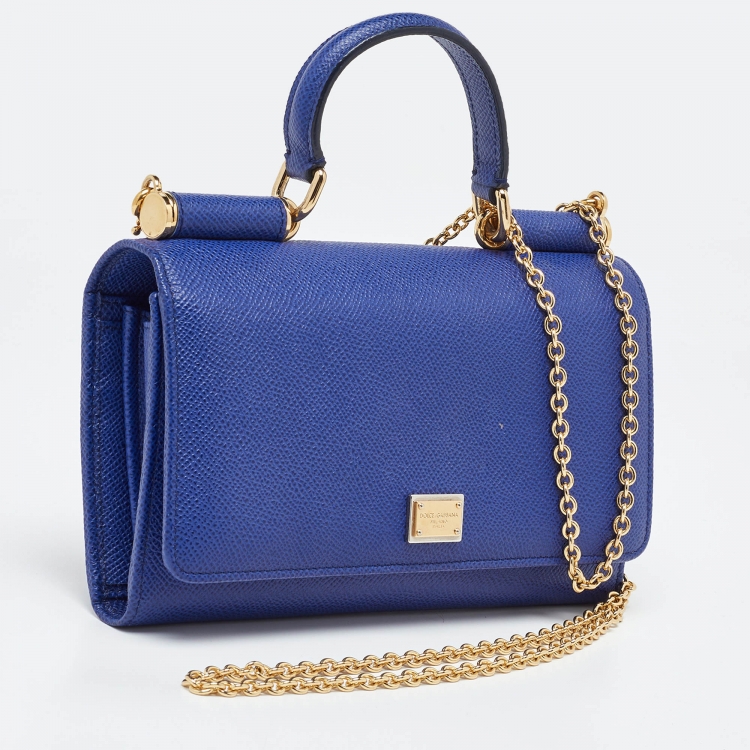 Pre Owned Dolce & Gabbana Blue Leather Miss Sicily Wallet on Chain