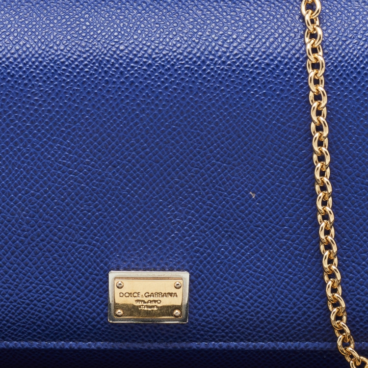 Pre Owned Dolce & Gabbana Blue Leather Miss Sicily Wallet on Chain