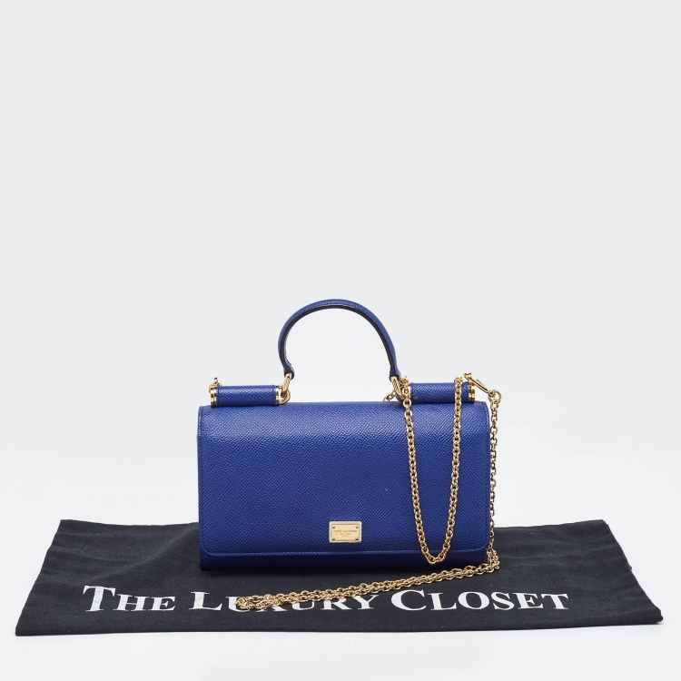 Pre Owned Dolce & Gabbana Blue Leather Miss Sicily Wallet on Chain