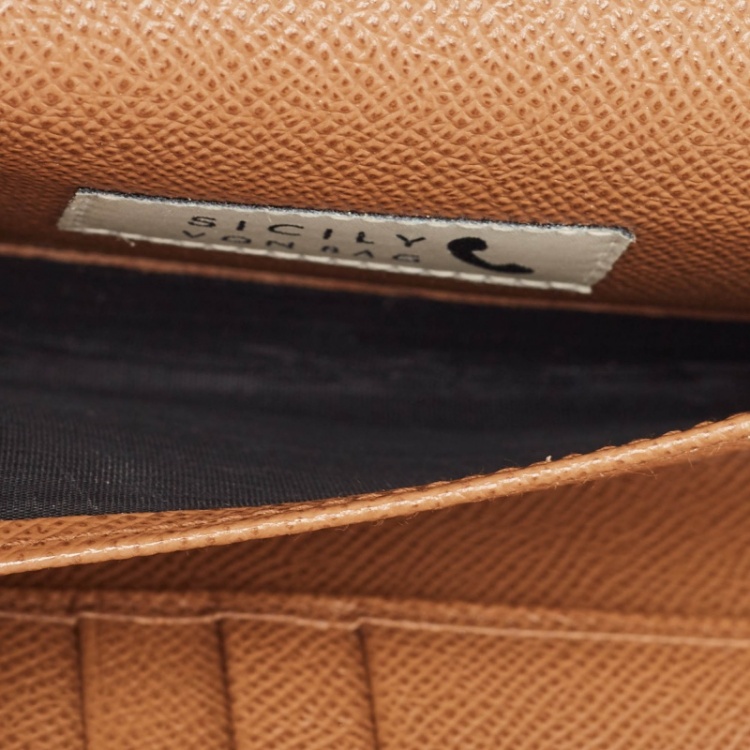 Pre Owned Dolce & Gabbana Brown Leather Miss Sicily Von Wallet on Chain