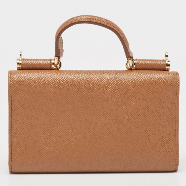 Pre Owned Dolce & Gabbana Brown Leather Miss Sicily Von Wallet on Chain