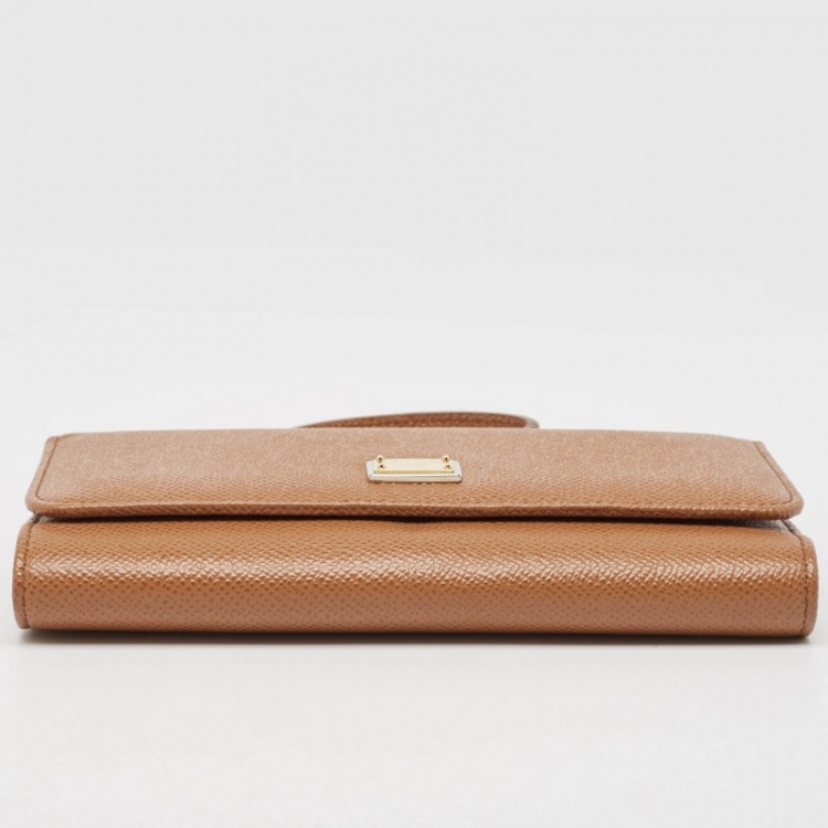 Pre Owned Dolce & Gabbana Brown Leather Miss Sicily Von Wallet on Chain