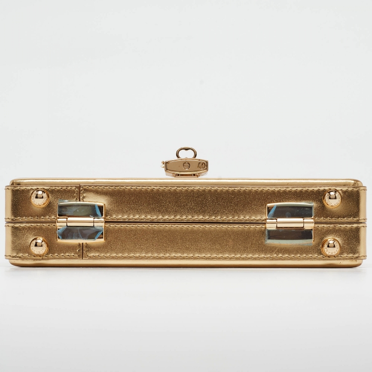 Pre Owned Dolce & Gabbana Gold Leather Cioccolato Dole Box Bag