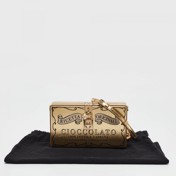 Pre Owned Dolce & Gabbana Gold Leather Cioccolato Dole Box Bag