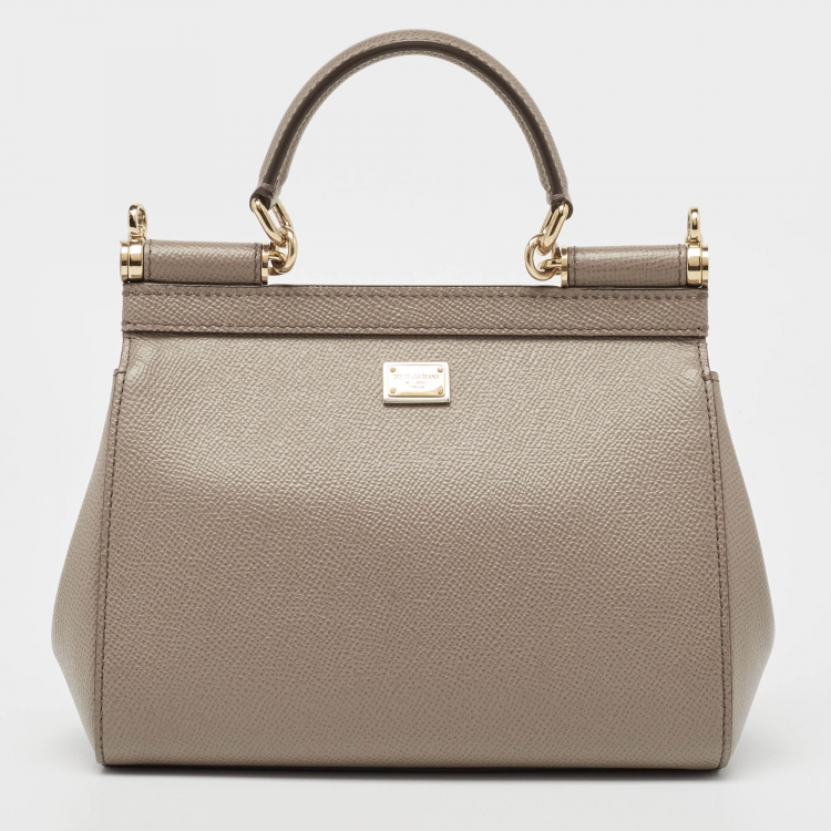 Pre Owned Dolce & Gabbana Grey Leather Small Love Sicily Top Handle Bag