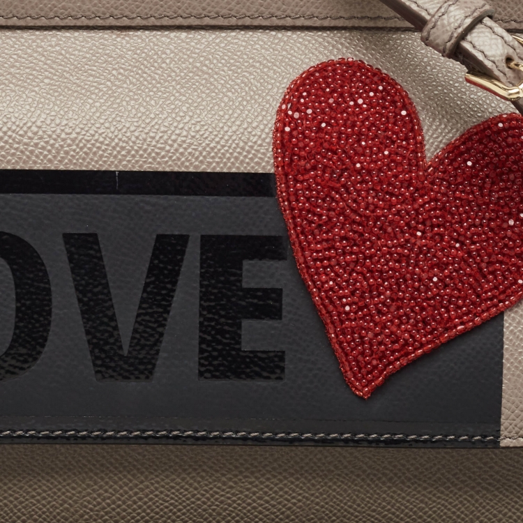 Pre Owned Dolce & Gabbana Grey Leather Small Love Sicily Top Handle Bag