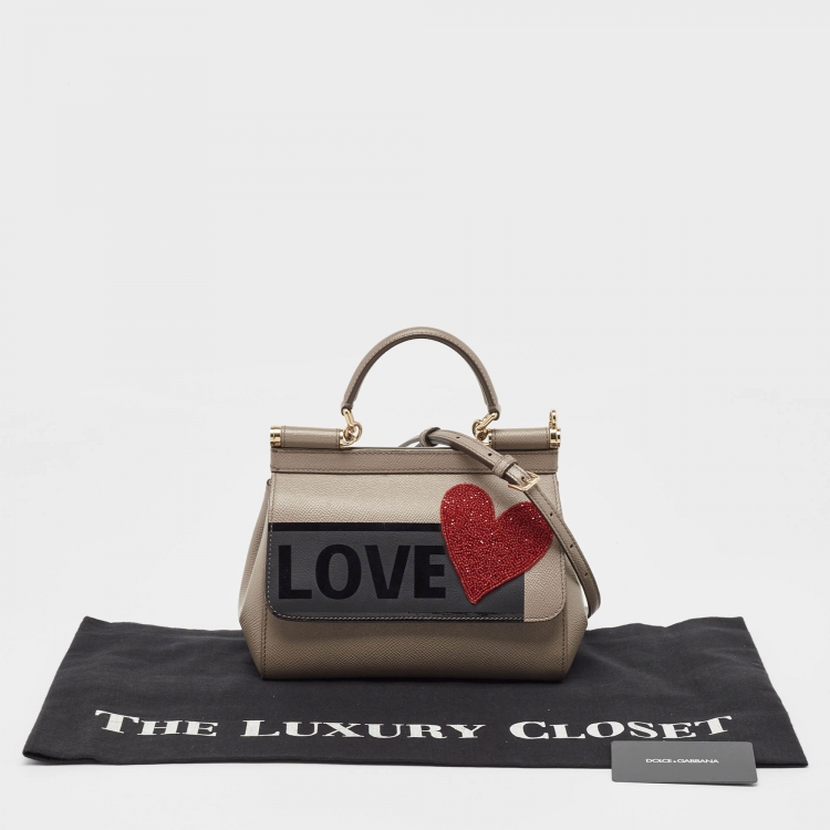 Pre Owned Dolce & Gabbana Grey Leather Small Love Sicily Top Handle Bag