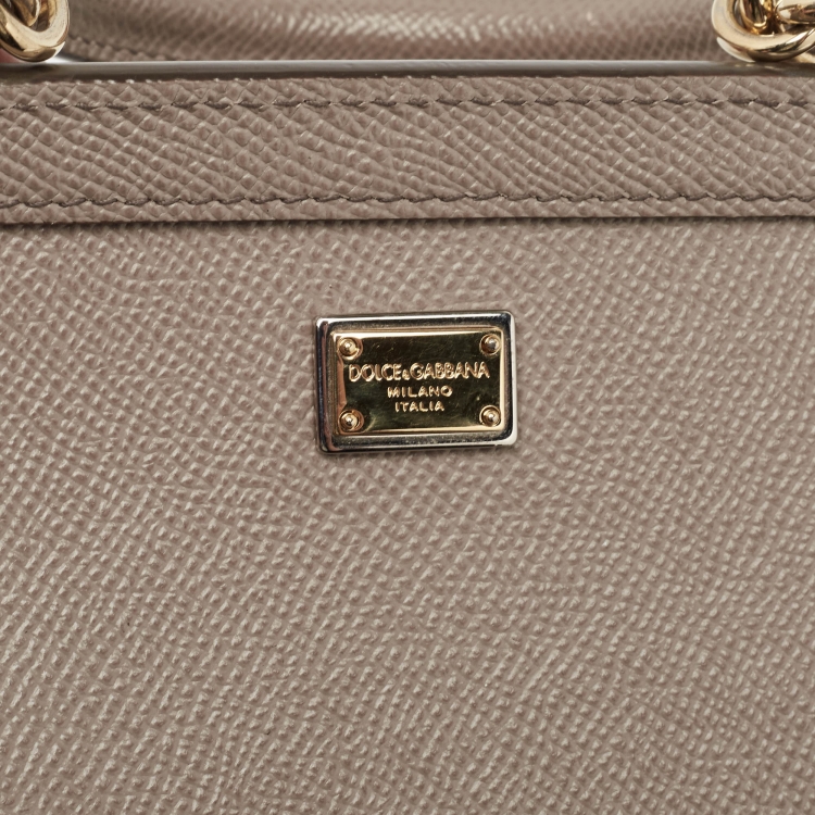 Pre Owned Dolce & Gabbana Grey Leather Small Love Sicily Top Handle Bag
