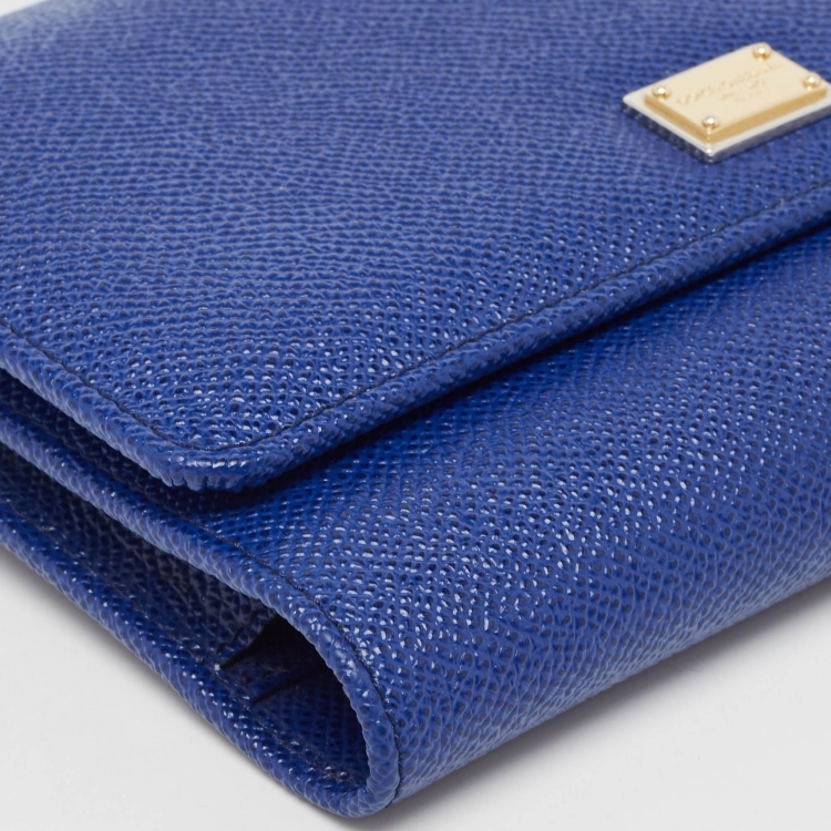 Pre Owned Dolce & Gabbana Blue Leather Sicily Smart Gloss Wallet on Chain