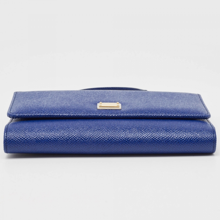 Pre Owned Dolce & Gabbana Blue Leather Sicily Smart Gloss Wallet on Chain