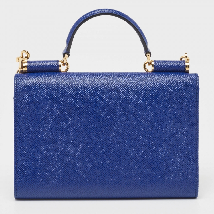 Pre Owned Dolce & Gabbana Blue Leather Sicily Smart Gloss Wallet on Chain