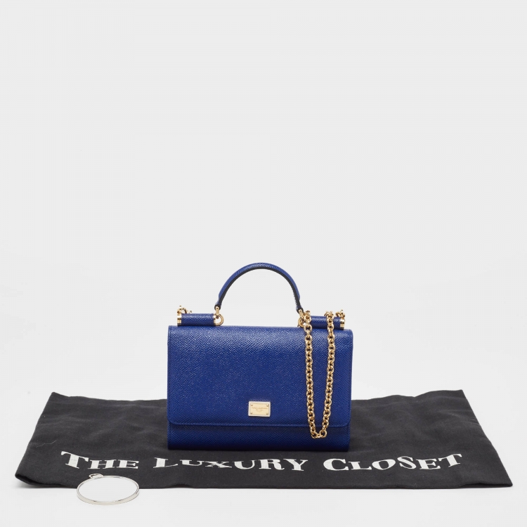 Pre Owned Dolce & Gabbana Blue Leather Sicily Smart Gloss Wallet on Chain