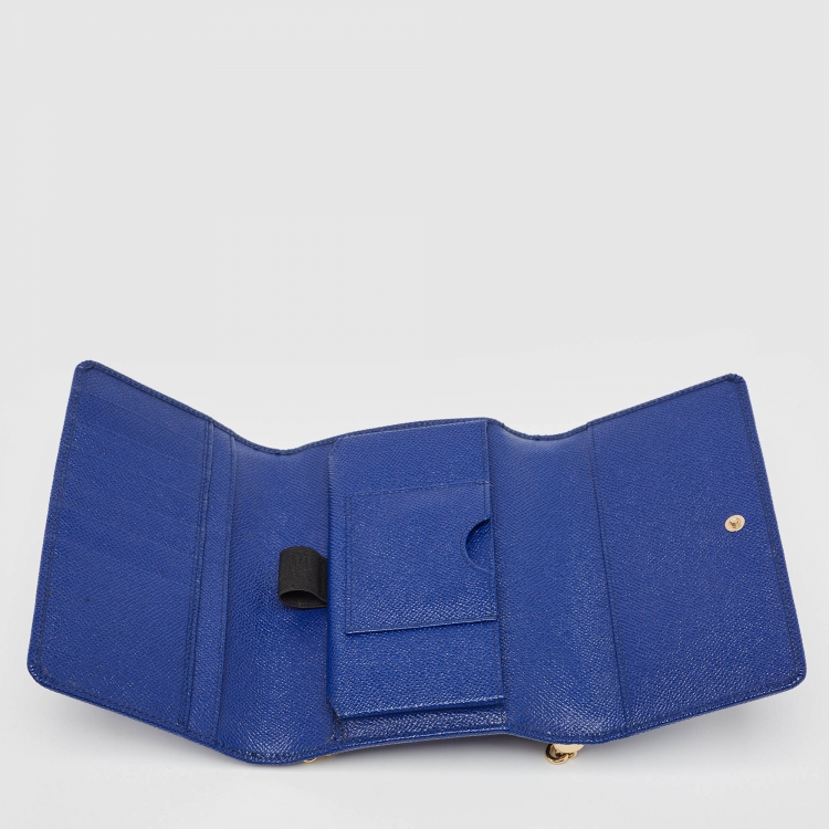 Pre Owned Dolce & Gabbana Blue Leather Sicily Smart Gloss Wallet on Chain