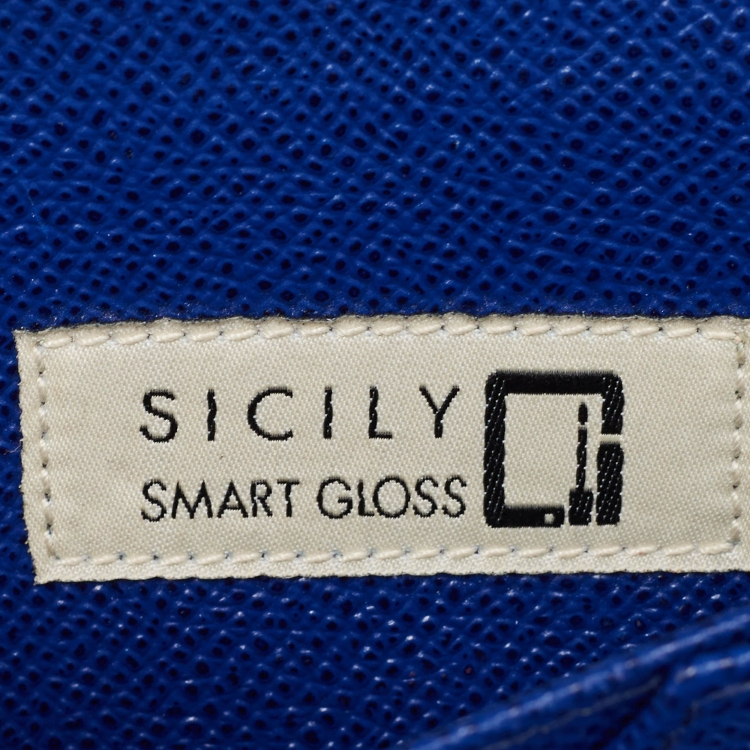 Pre Owned Dolce & Gabbana Blue Leather Sicily Smart Gloss Wallet on Chain