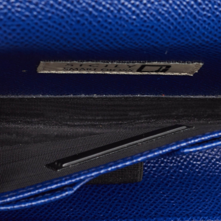 Pre Owned Dolce & Gabbana Blue Leather Sicily Smart Gloss Wallet on Chain