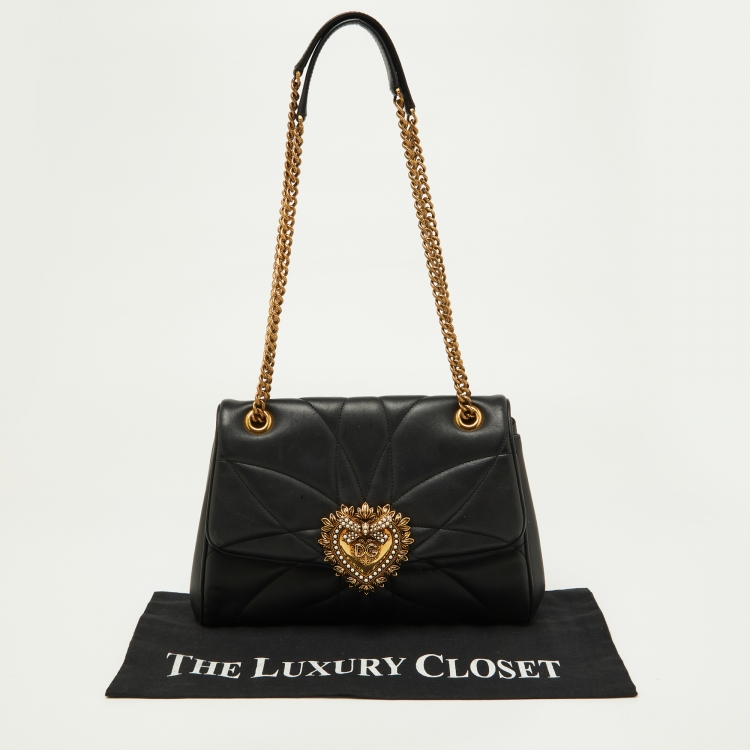 Pre Owned Dolce & Gabbana Black Quilted Nappa Leather Large Devotion Shoulder Bag