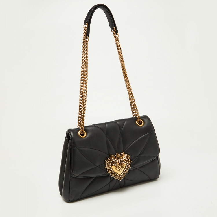 Pre Owned Dolce & Gabbana Black Quilted Nappa Leather Large Devotion Shoulder Bag