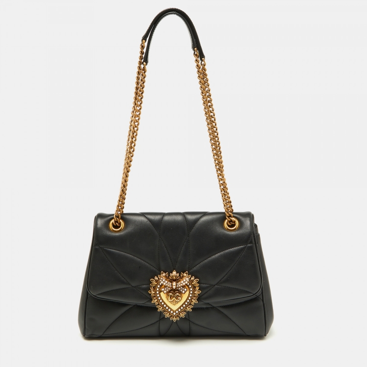 Pre Owned Dolce & Gabbana Black Quilted Nappa Leather Large Devotion Shoulder Bag