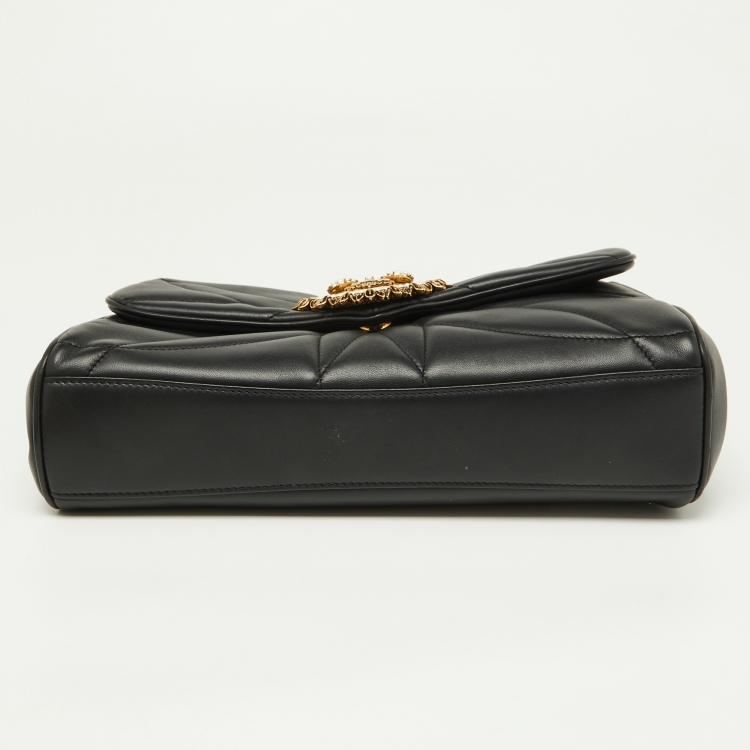 Pre Owned Dolce & Gabbana Black Quilted Nappa Leather Large Devotion Shoulder Bag