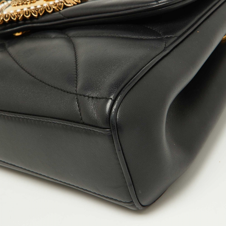 Pre Owned Dolce & Gabbana Black Quilted Nappa Leather Large Devotion Shoulder Bag