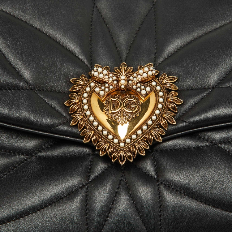 Pre Owned Dolce & Gabbana Black Quilted Nappa Leather Large Devotion Shoulder Bag