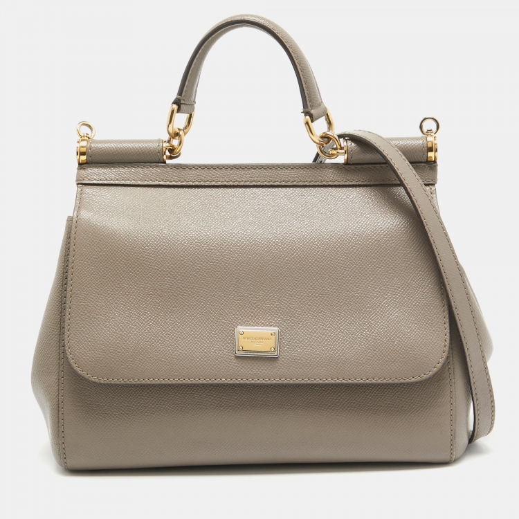 Dolce & Gabbana Beige Leather Medium Miss Sicily Top Handle